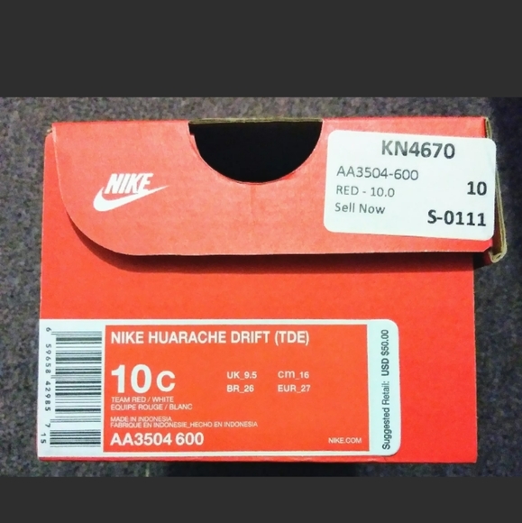 Nike Huarache Drift Shoes Team Red White 10C - Picture 3 of 4